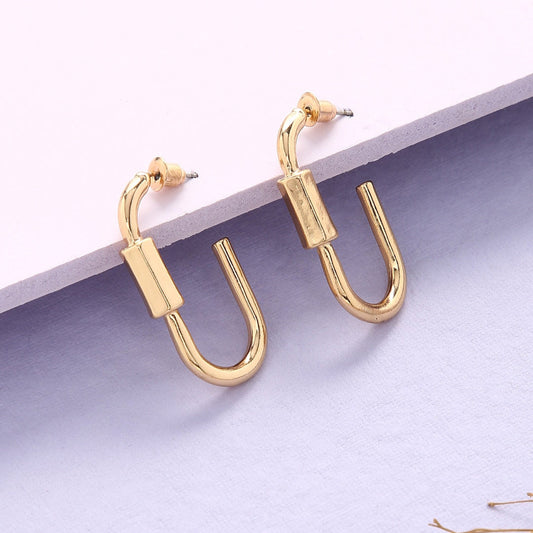 Geometric Irregular Imitation Screw Opening U Punk Lock Earrings - DropShp