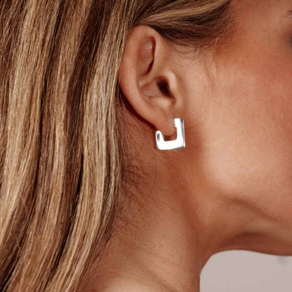 Geometric Silver Half Hoop Earrings - DropShp