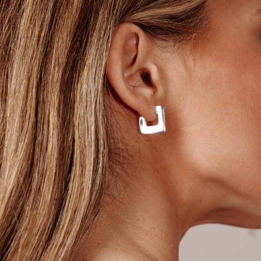 Geometric Silver Half Hoop Earrings - DropShp