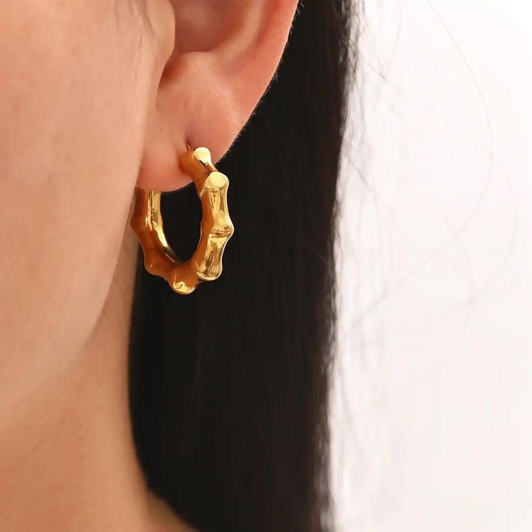 Gold Plated Chunky Bamboo Hoop Earrings - DropShp