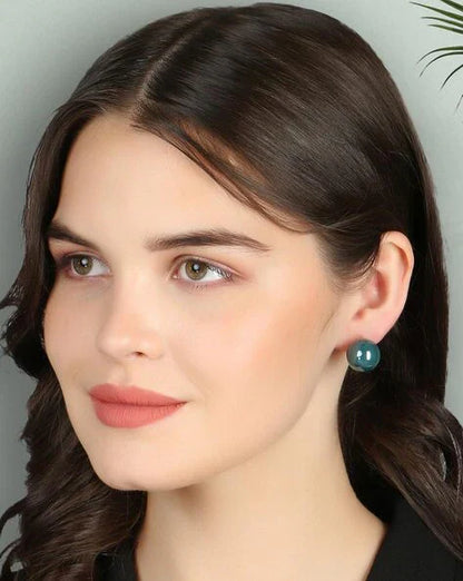Gold Plated  Green Pearl Stud Earrings - DropShp