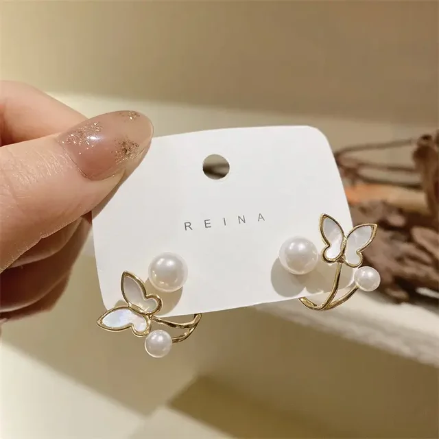 Korean Butterfly & Faux Pearl Decor Earring - DropShp