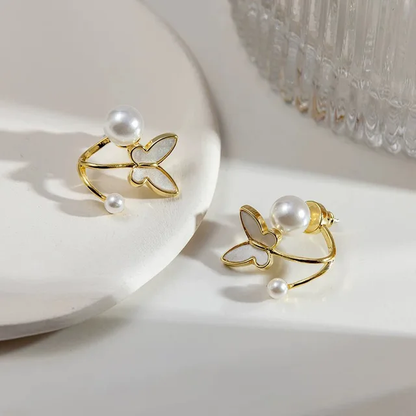 Korean Butterfly & Faux Pearl Decor Earring - DropShp