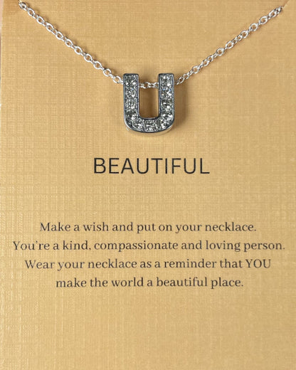 Alphabet U Initial Pendant Silver Necklace - DropShp