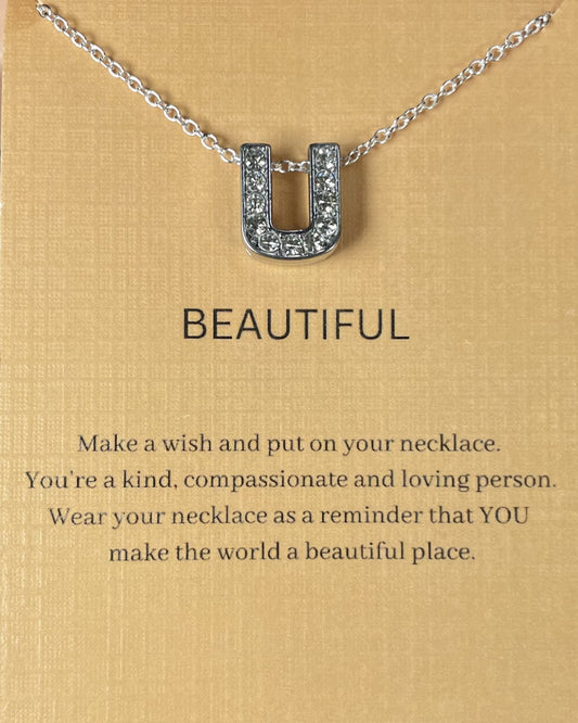 Alphabet U Initial Pendant Silver Necklace - DropShp