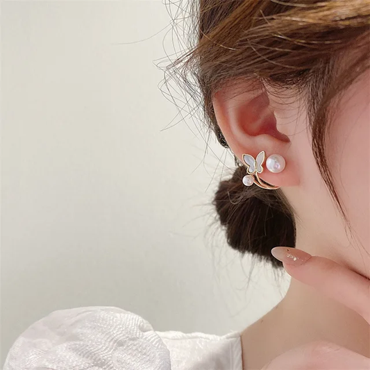 Korean Butterfly & Faux Pearl Decor Earring - DropShp