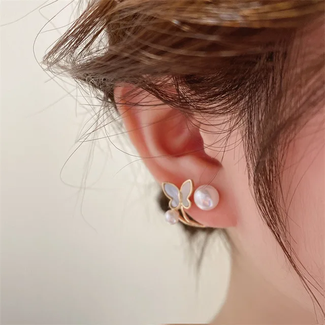 Korean Butterfly & Faux Pearl Decor Earring - DropShp