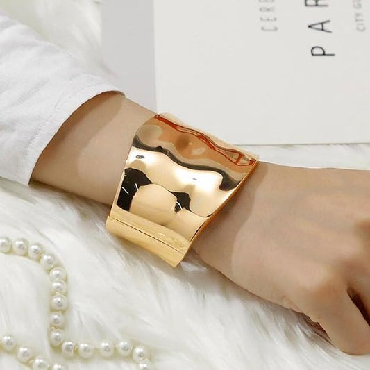 Chunky Opening Wide-Grooved 18K Gold Plated Antitarnish Thick Cuff Bracelet - DropShp