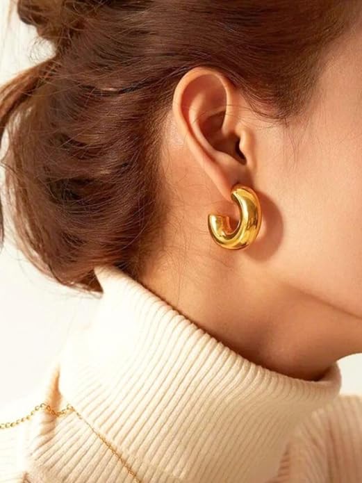Golden Geometric C Shaped Korean Hoop Earring - DropShp