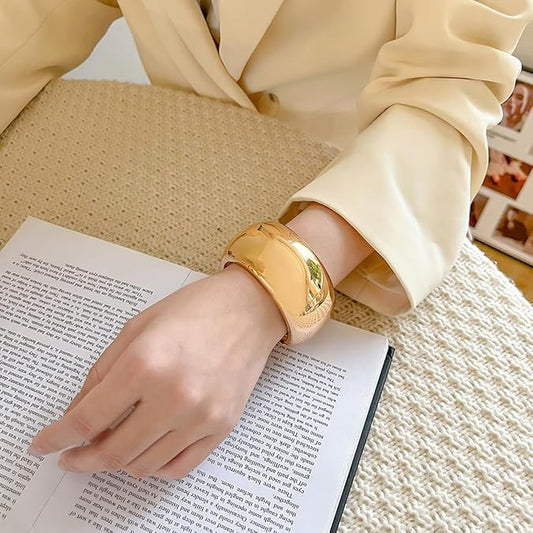 Chunky Opening Wide-Grooved 18K Gold Plated Antitarnish Thick Cuff Bangle Bracelet - DropShp