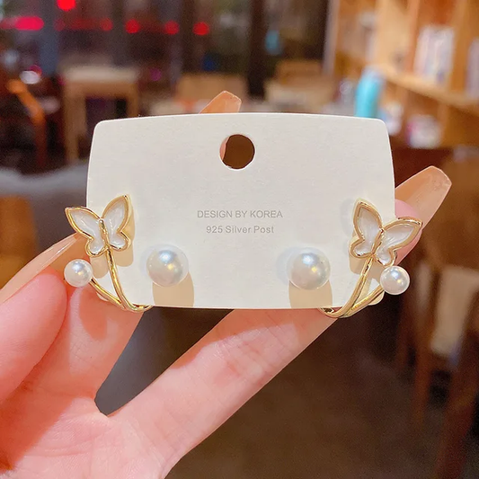 Korean Butterfly & Faux Pearl Decor Earring - DropShp