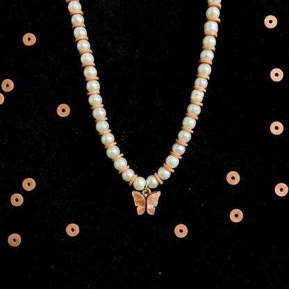 Dark Brown Butterfly Charm Pearl Beaded Necklace - DropShp