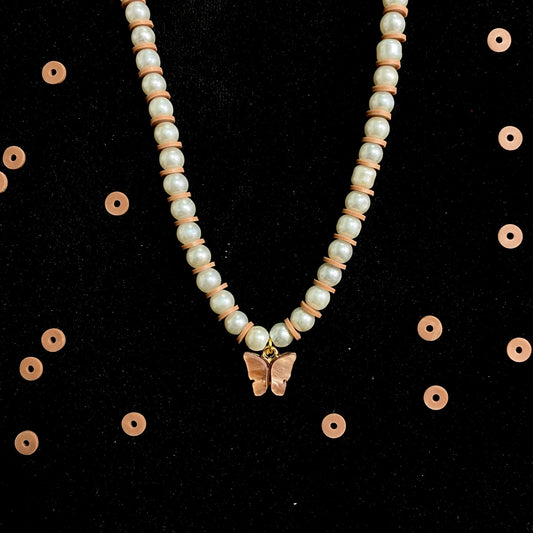 Dark Brown Butterfly Charm Pearl Beaded Necklace - DropShp