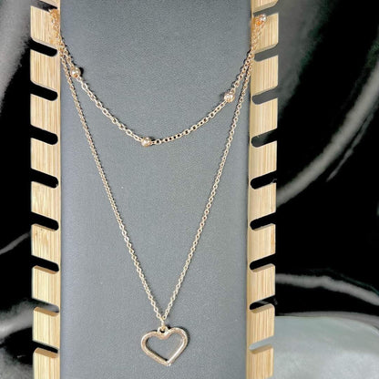Layered Hanging Heart Necklace (Golden) - DropShp