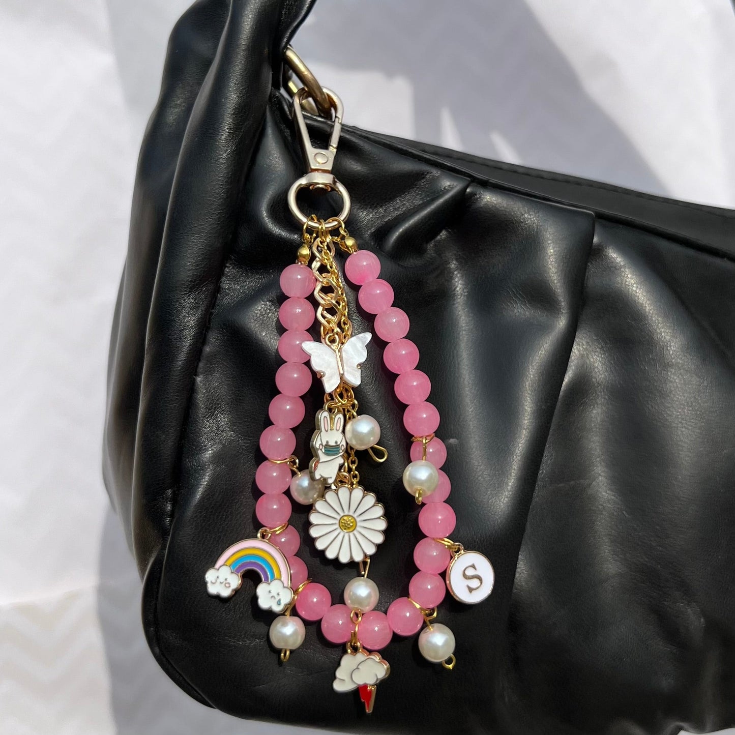 Cute Pink Beads Bag Charm With Charms Keychain for Women and Girls | Stylish Bag Accessories - DropShp