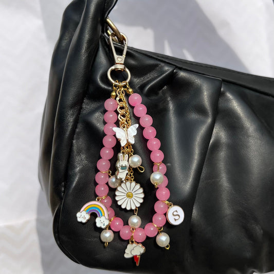 Cute Pink Beads Bag Charm With Charms Keychain for Women and Girls | Stylish Bag Accessories - DropShp