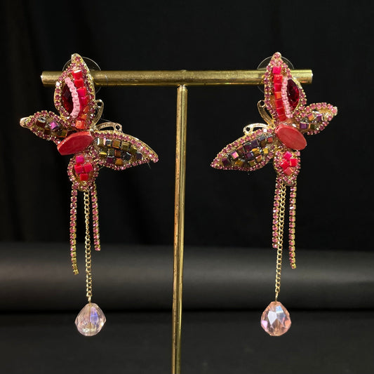 Crystal Butterfly Drop Dangler Korean Earrings - DropShp