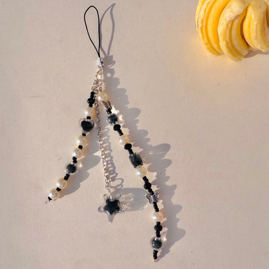 Cute Black Uncut Glass Stone Beads Phone Charm Strap - DropShp