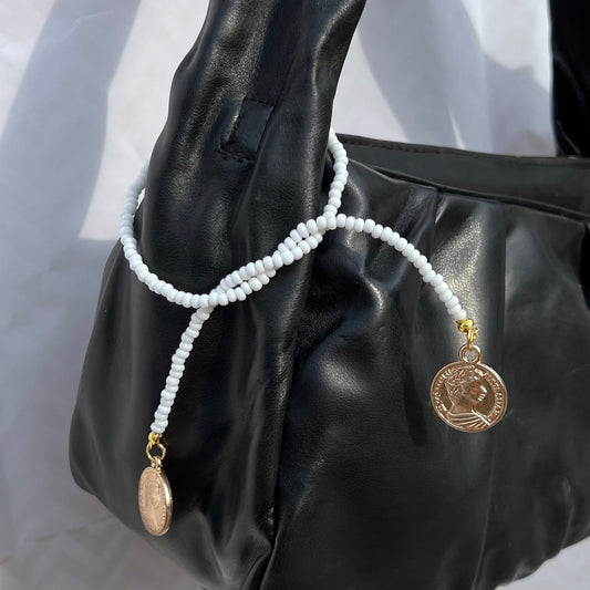 Cute White Seed Beads Bag Charm Keychain for Women and Girls | Stylish Bag Accessories - DropShp
