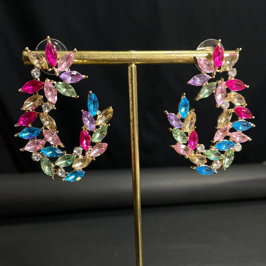 Crystal Multicolour Statement Korean Earrings - DropShp