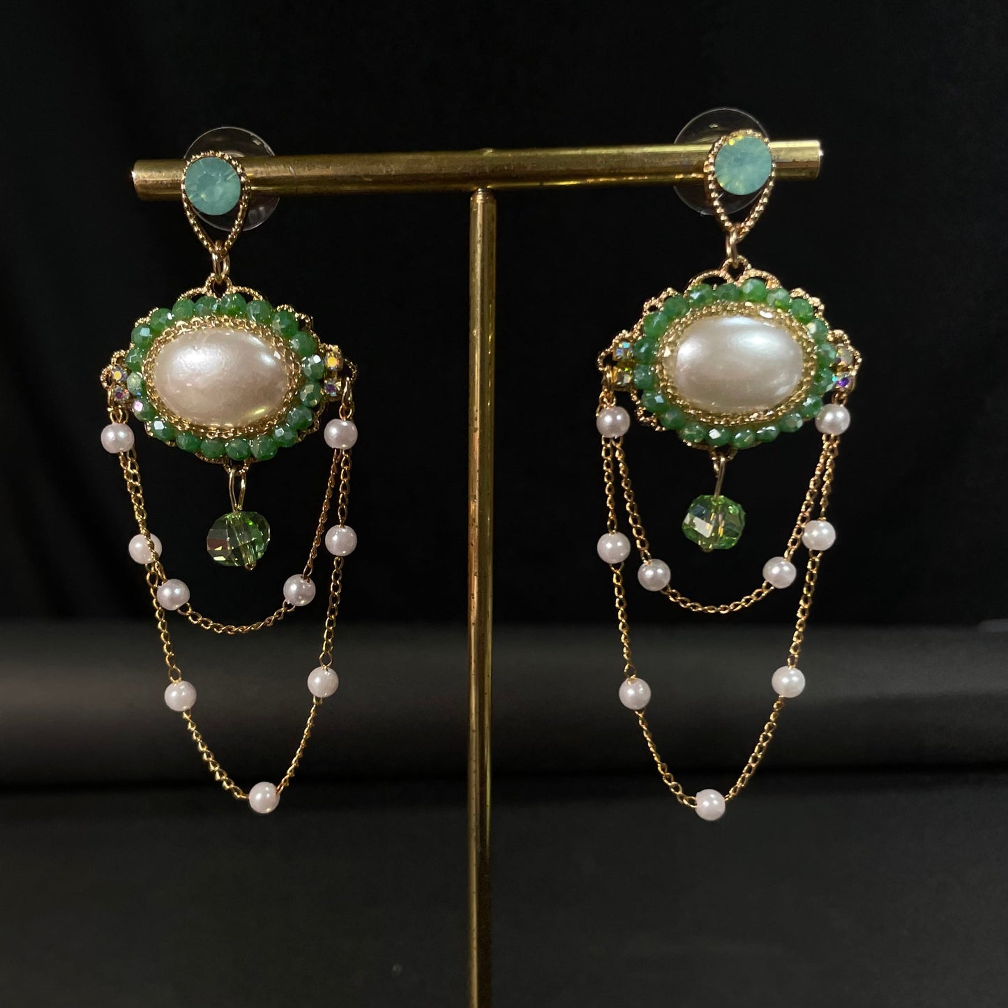 Crystal Turkish Green Pearl Statement Korean Earrings - DropShp