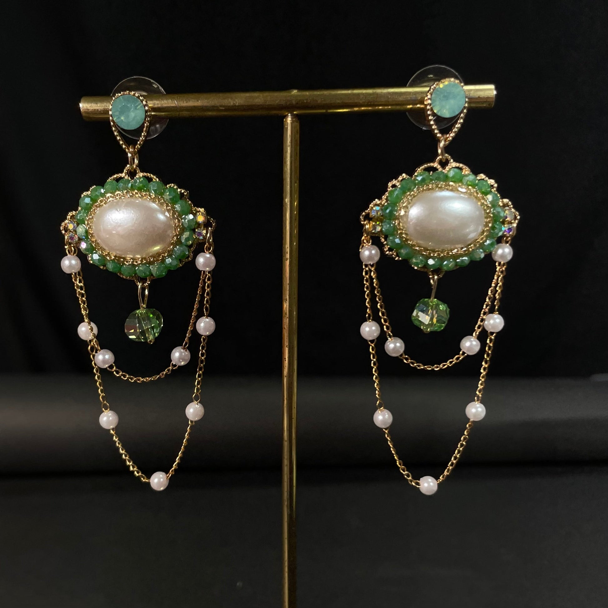 Crystal Turkish Green Pearl Statement Korean Earrings - DropShp