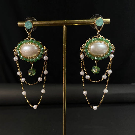 Crystal Turkish Green Pearl Statement Korean Earrings - DropShp