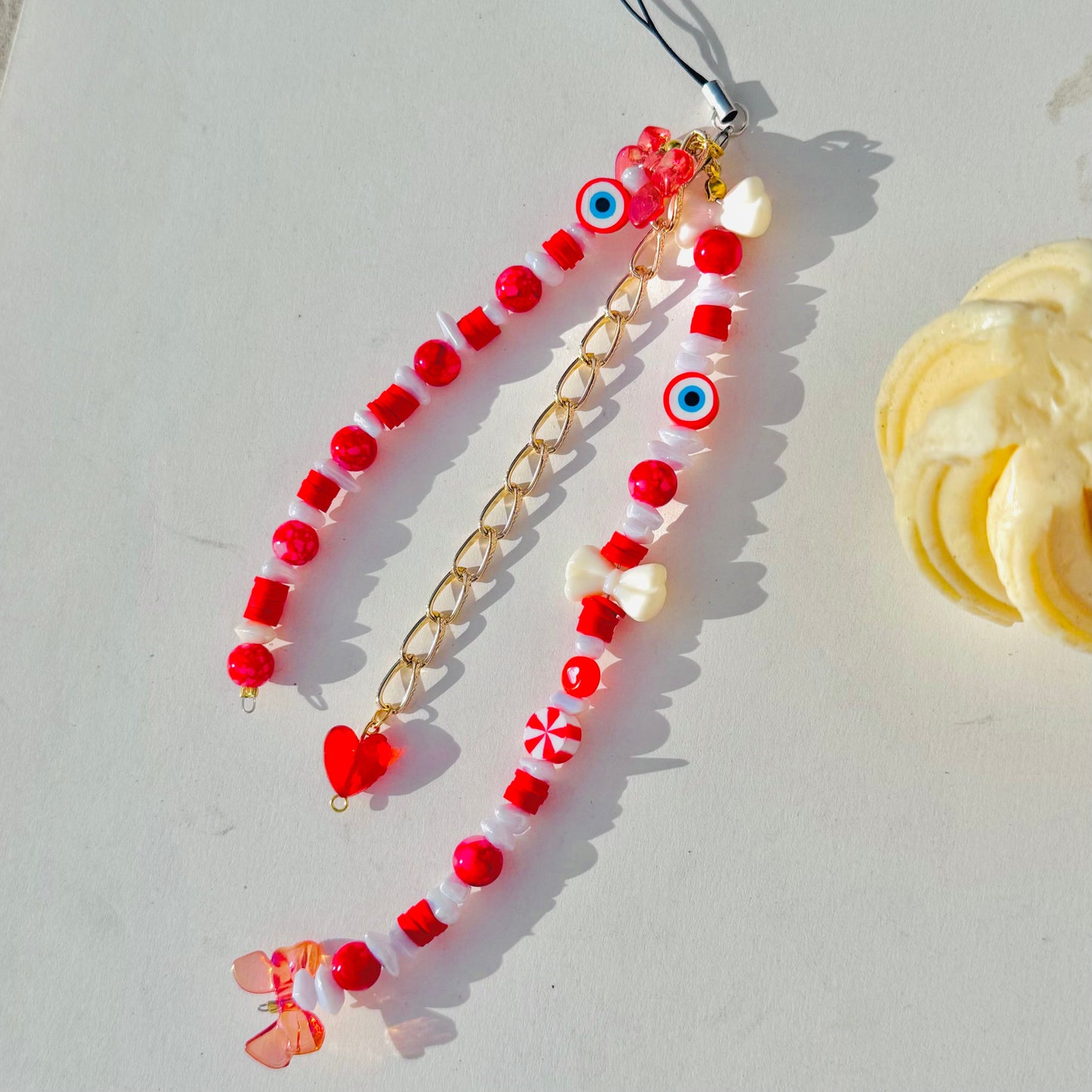 Cute Red Glass Stone Beads Phone Charm Strap With Evil Eye Charms - DropShp