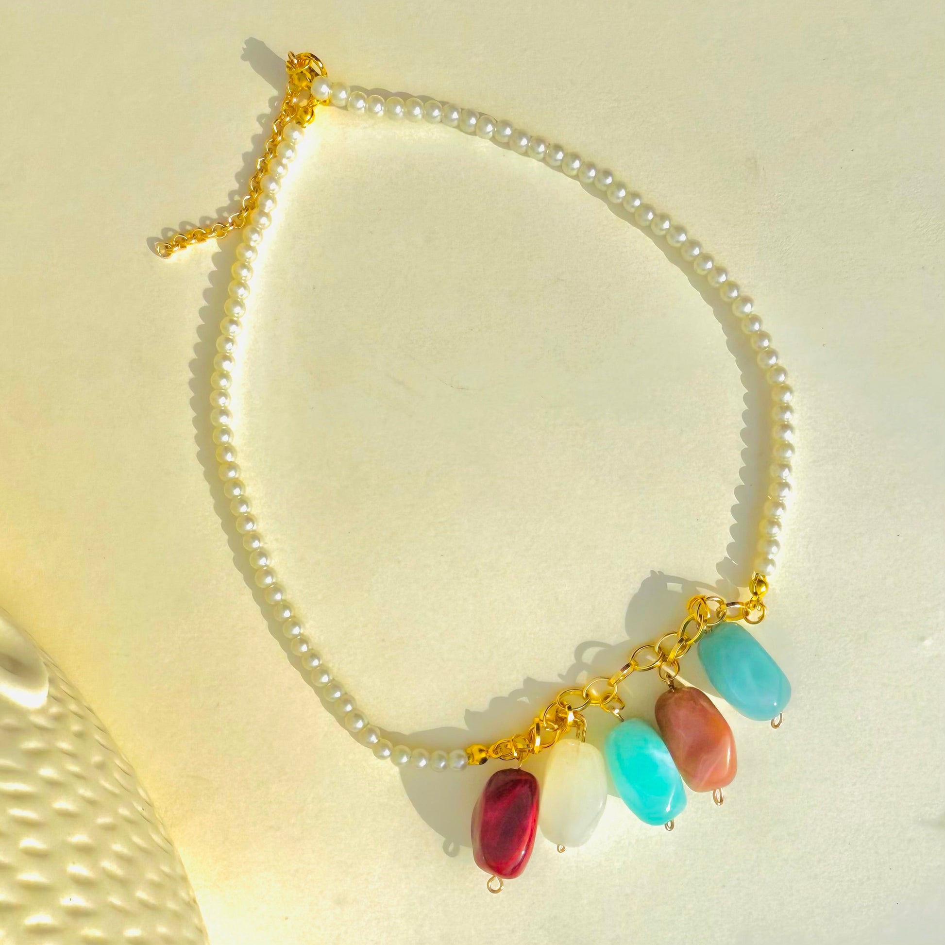 Gold Plated Alloy Antitarnish Boho Hanging Multicolour Stones Charms Necklace For Women - DropShp