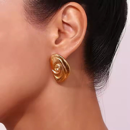 18K Gold-Plated Stainless Steel Cochlea Conch Style Stud Earrings - DropShp