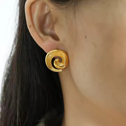 18K Gold Plated Stainless Steel Waterproof Spiral Shaped Earrings - DropShp