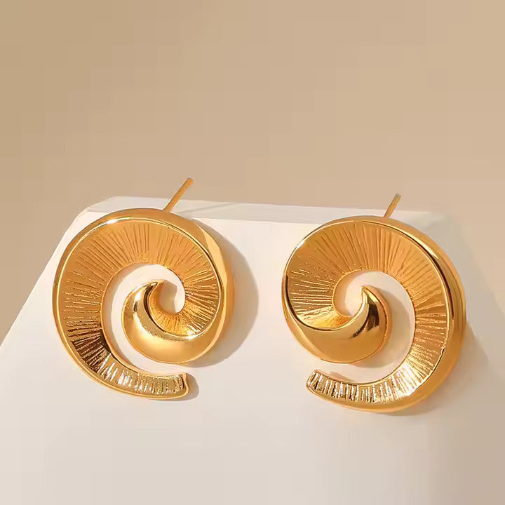 18K Gold Plated Stainless Steel Waterproof Spiral Shaped Earrings - DropShp