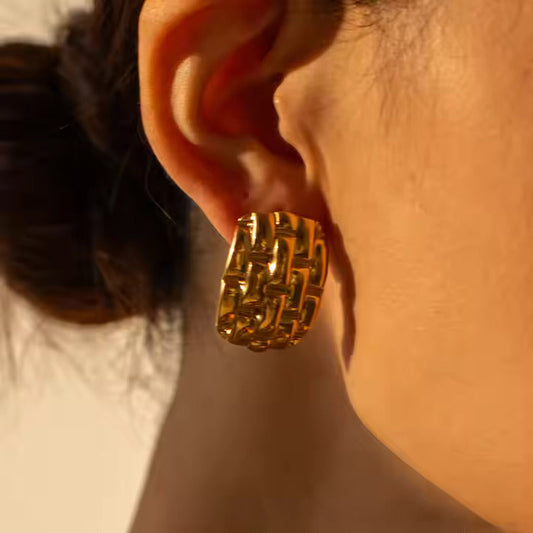 18k Gold Plated Stainless Steel Earring Stainless Steel Texture Earrings - DropShp