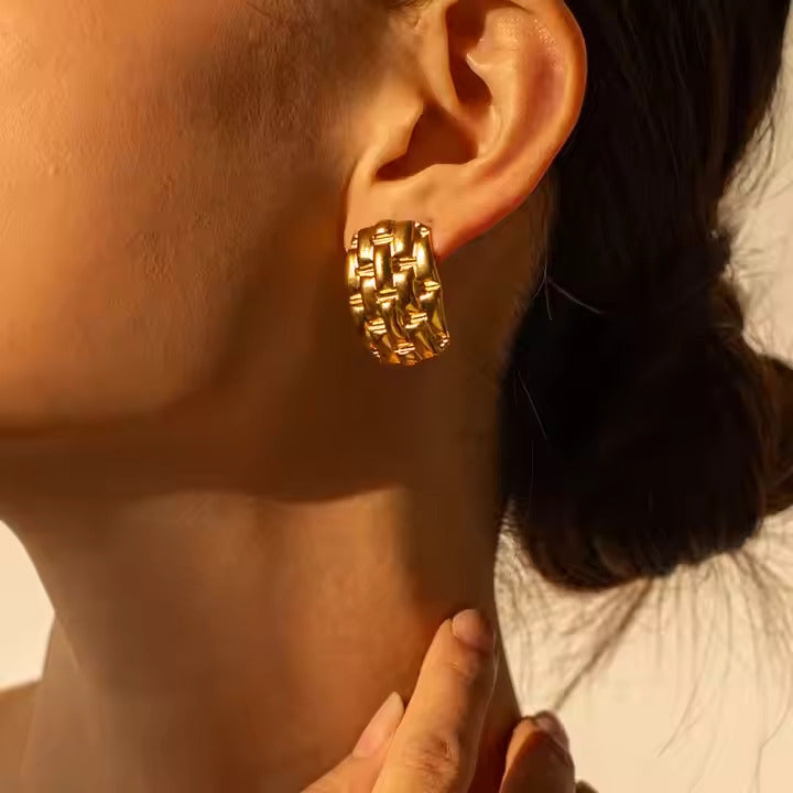 18k Gold Plated Stainless Steel Earring Stainless Steel Texture Earrings - DropShp