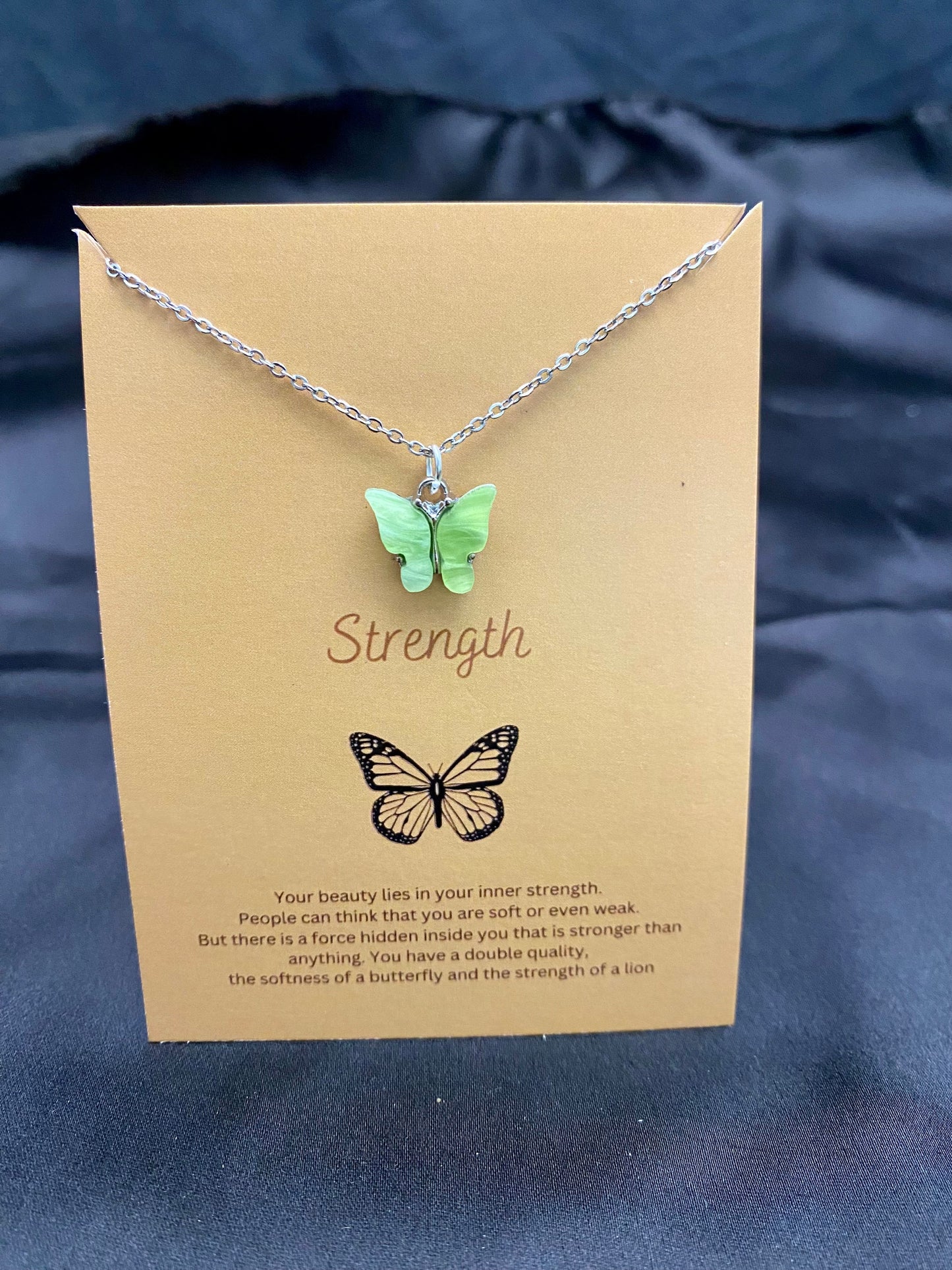 Light Green Acrylic Butterfly Necklace With Silver Stainless Steel Chain - DropShp