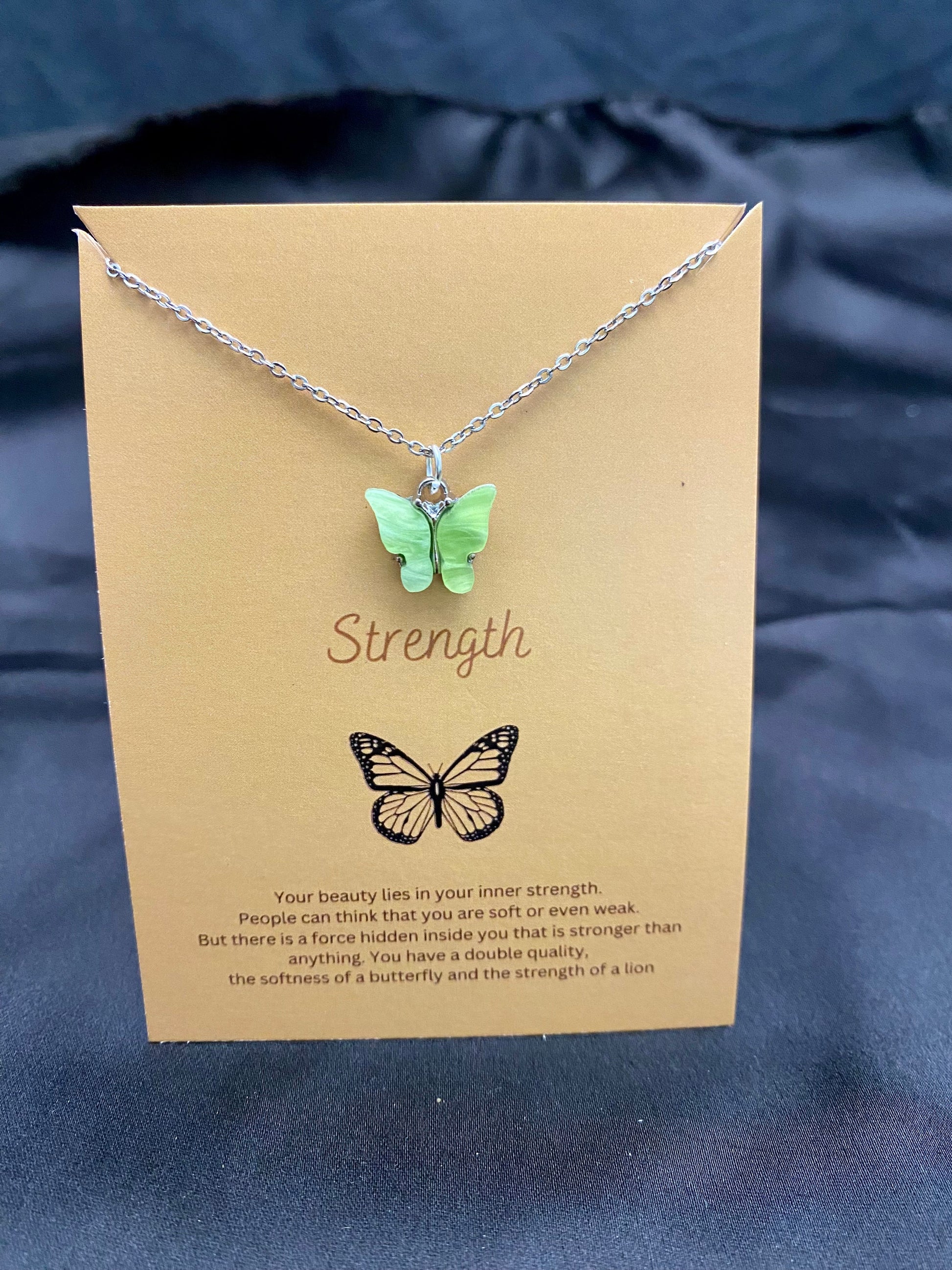 Light Green Acrylic Butterfly Necklace With Silver Stainless Steel Chain - DropShp