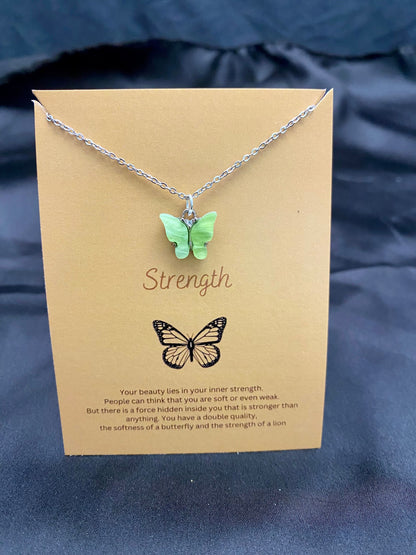 Light Green Acrylic Butterfly Necklace With Silver Stainless Steel Chain - DropShp