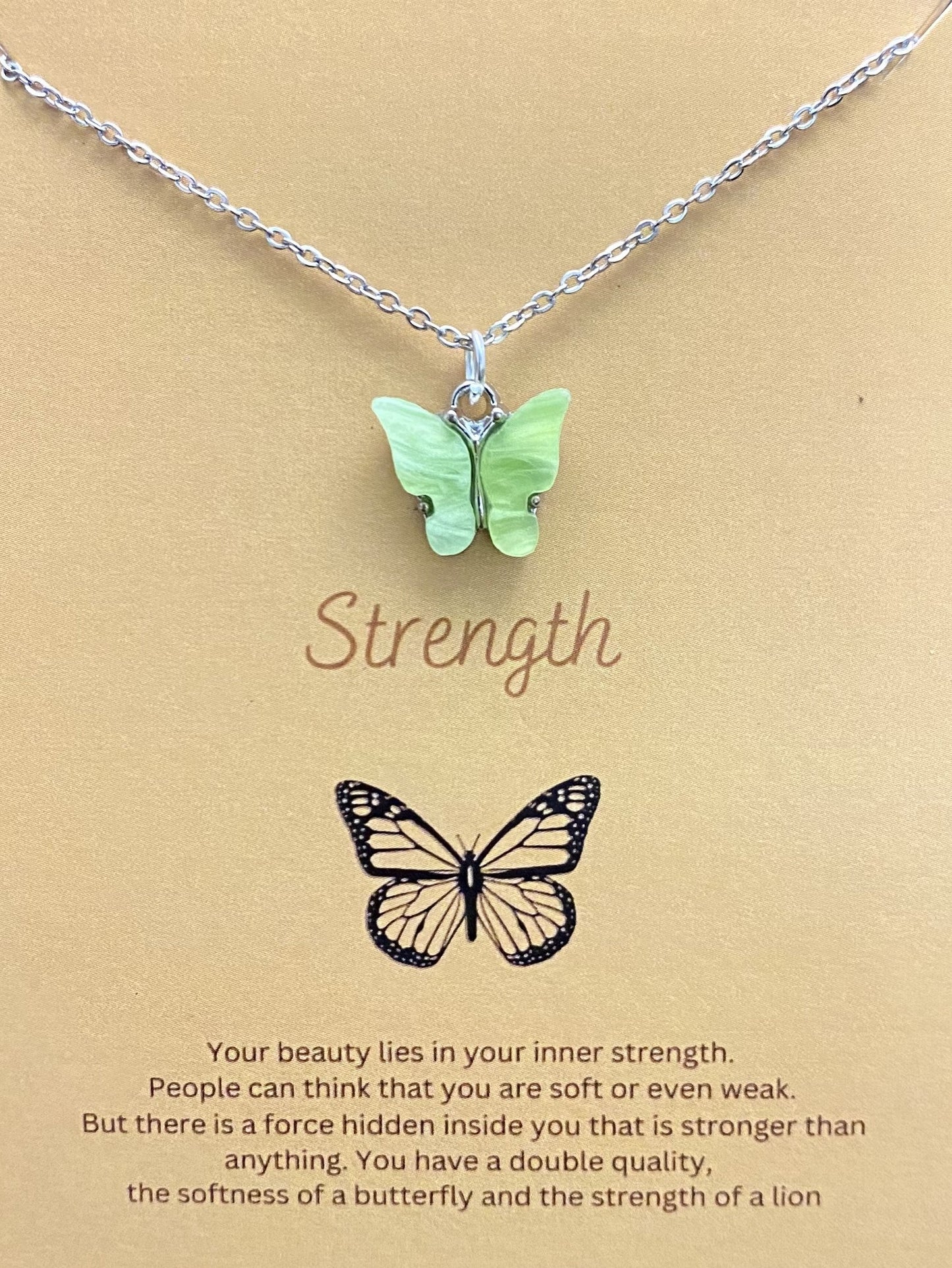 Light Green Acrylic Butterfly Necklace With Silver Stainless Steel Chain - DropShp