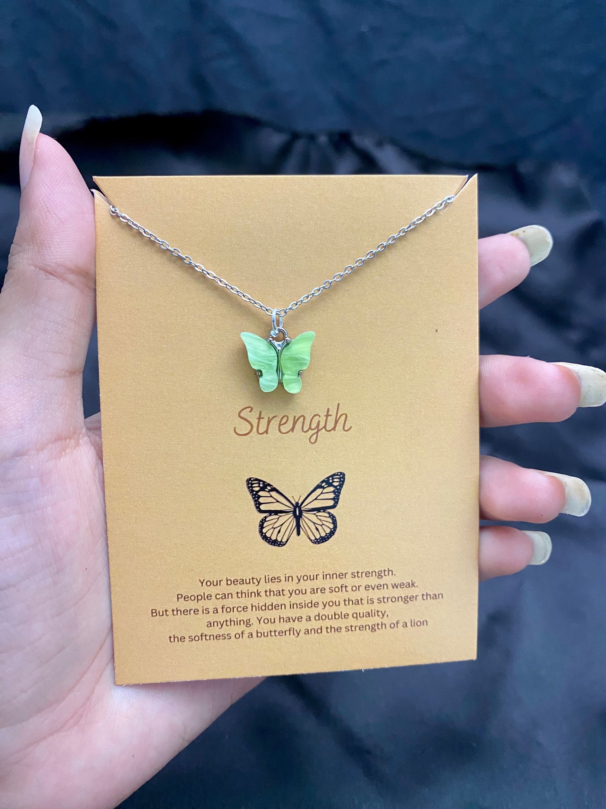 Light Green Acrylic Butterfly Necklace With Silver Stainless Steel Chain - DropShp