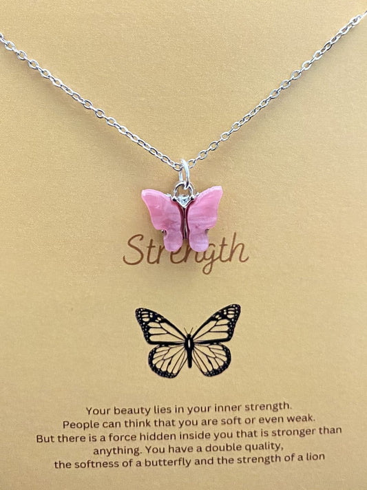 Dark Pink Acrylic Butterfly Necklace With Silver Stainless Steel Chain - DropShp