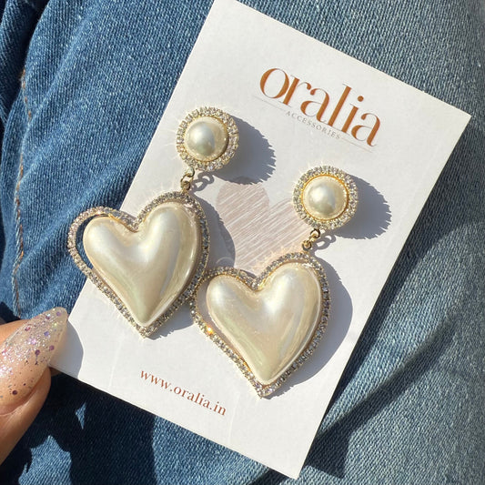 Cute Golden Stone Studded Heart Stud Korean Earrings - DropShp