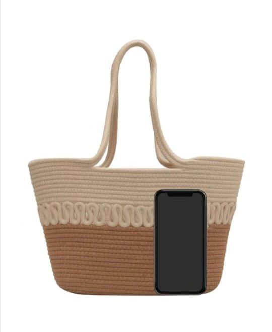 Women CUTE FANCY Bucket Bag Casual Woven Beach Handbag for Vacation (Brown)