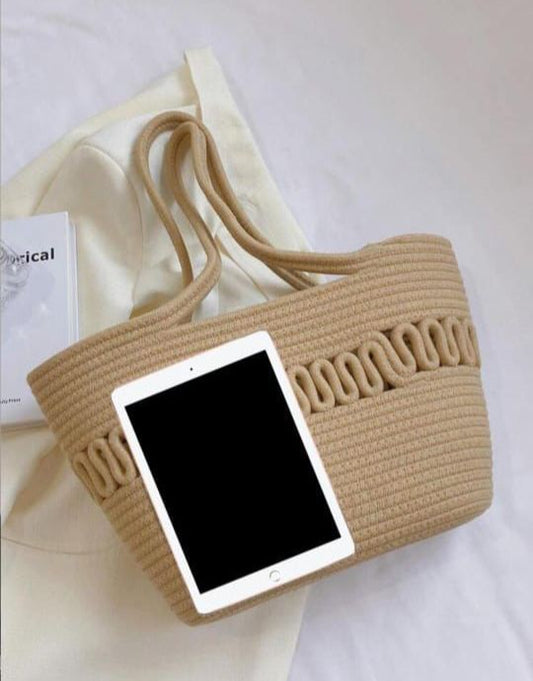 Women CUTE FANCY Bucket Bag Casual Woven Beach Handbag for Vacation (Brown)