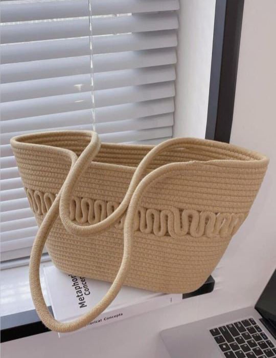 Women CUTE FANCY Bucket Bag Casual Woven Beach Handbag for Vacation (Brown)