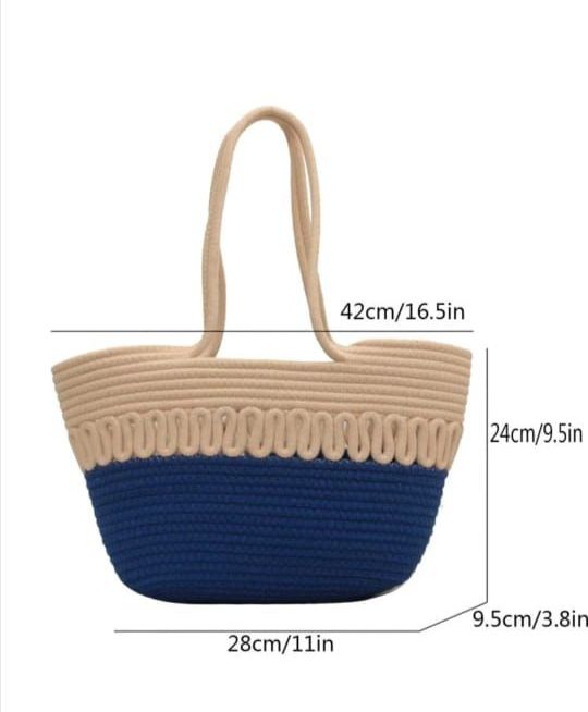 Women CUTE FANCY Bucket Bag Casual Woven Beach Handbag for Vacation (Blue)