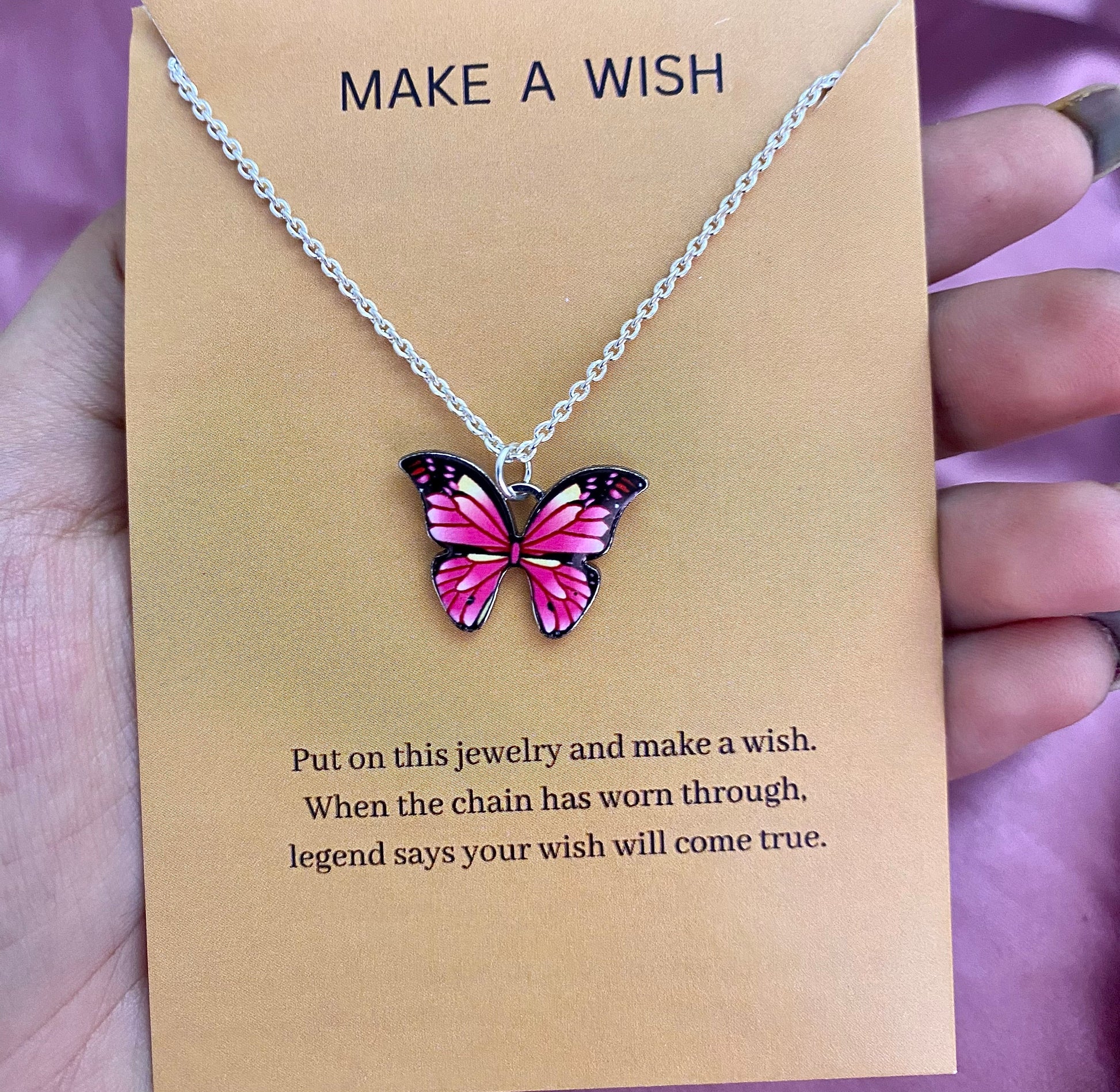 Waterproof Pink Black Butterfly Charm Necklace (Silver) - DropShp