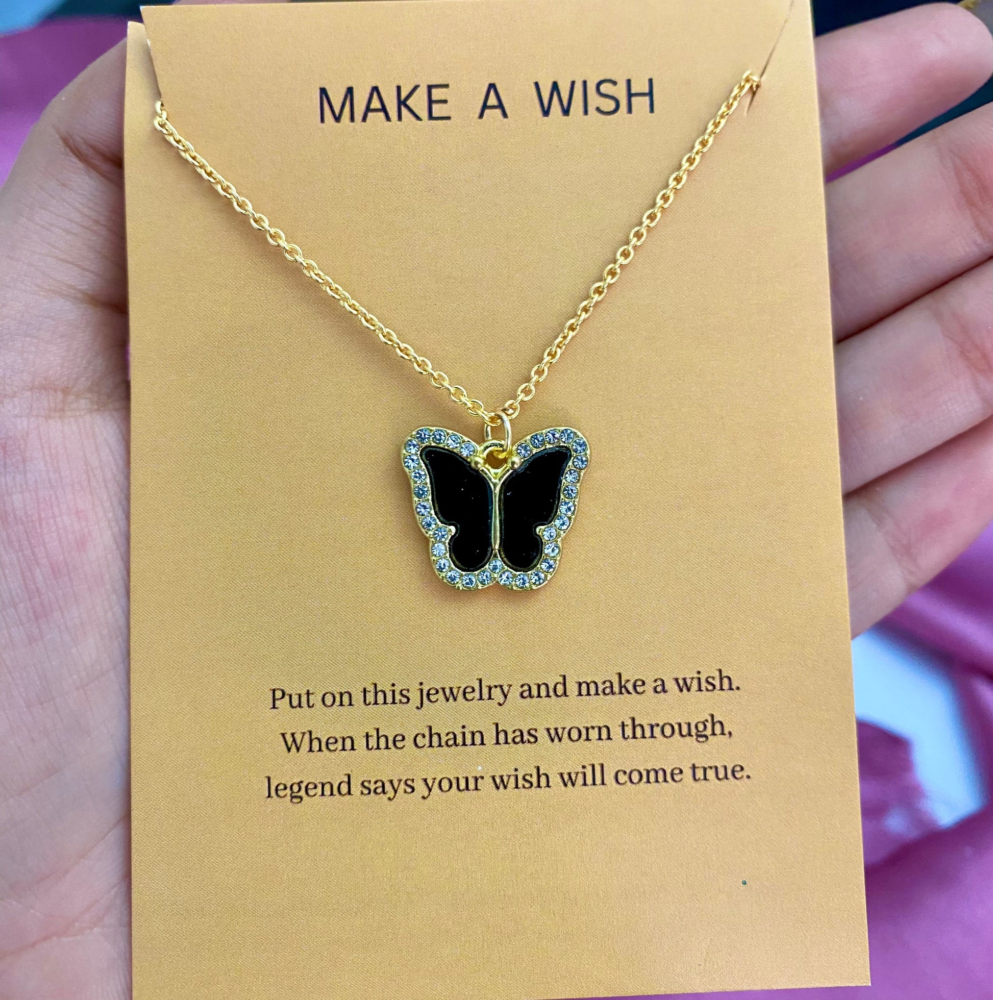 Waterproof Stone Studded Black Butterfly Necklace - DropShp