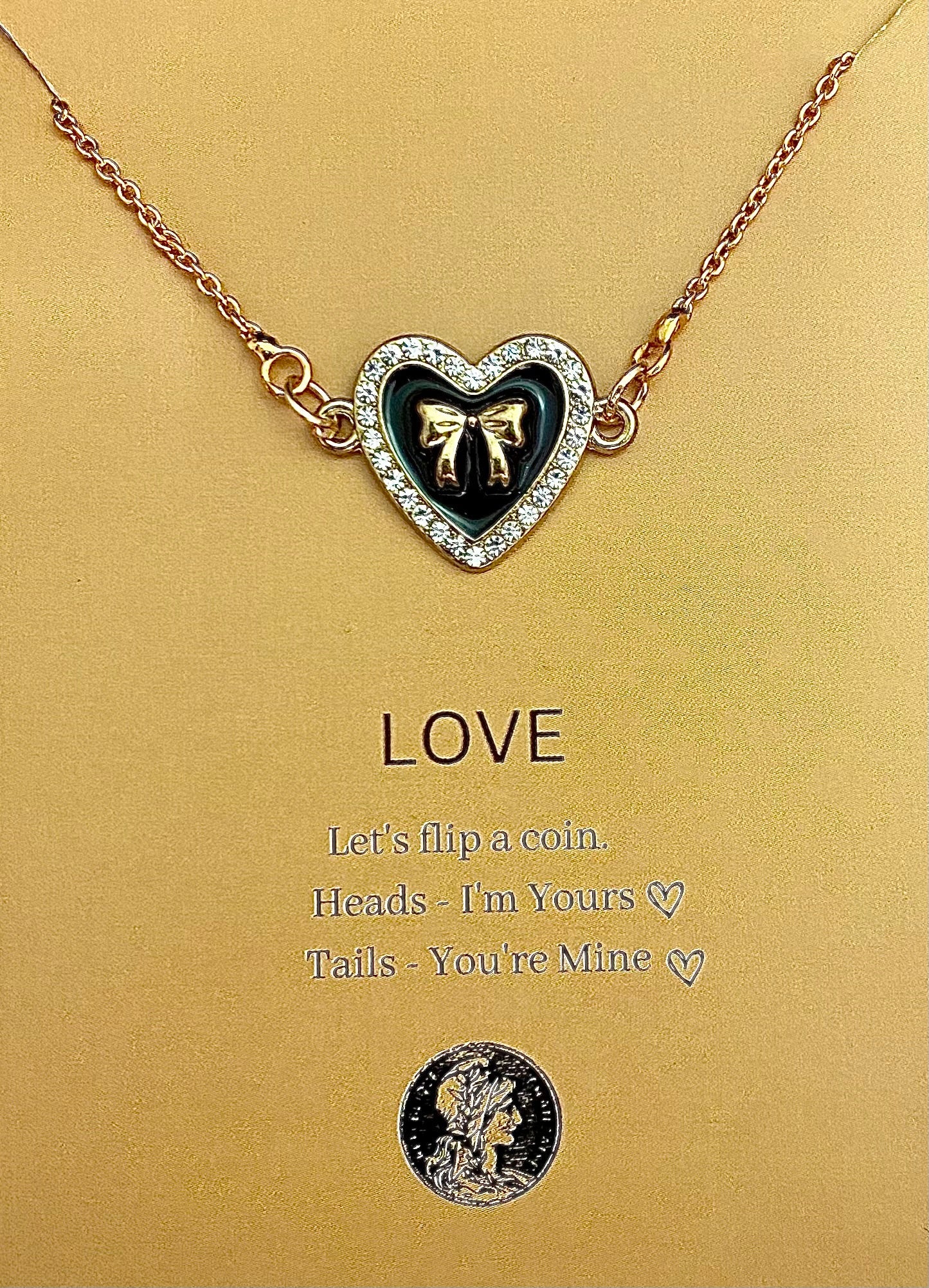 Waterproof Stone Studded Heart With Bow Charm Necklace - DropShp