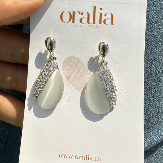 Silver Stone Studded Teardrop Korean Earrings - DropShp