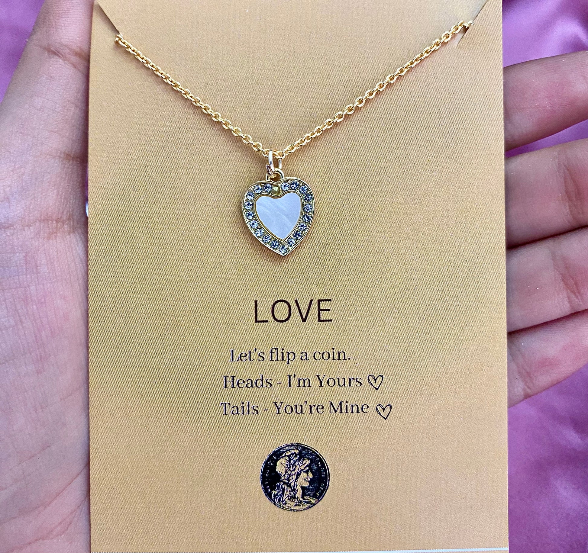 Waterproof Stone Studded Heart Charm Necklace - DropShp